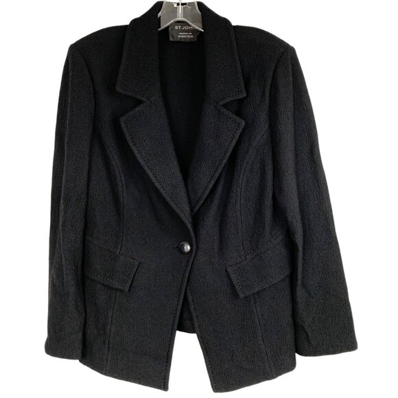 St. John x Nordstrom Jet Black Knit Blazer Jacket Size M 10 Stretch RL10200 EUC - Picture 1 of 9